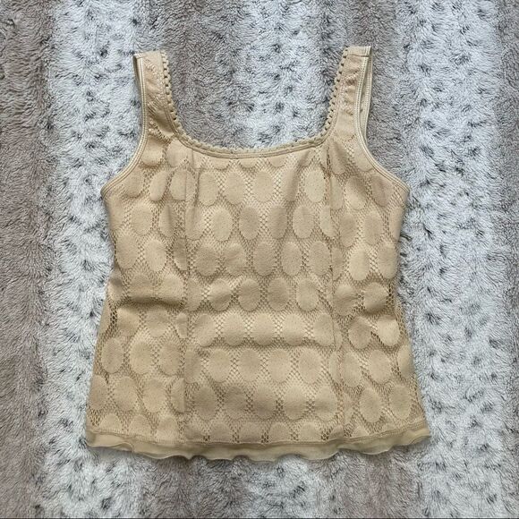 [s] Laura Petite | Vintage Lacey Boho Scoop Neck Tank Top In Custard Beige - Picture 2 of 7